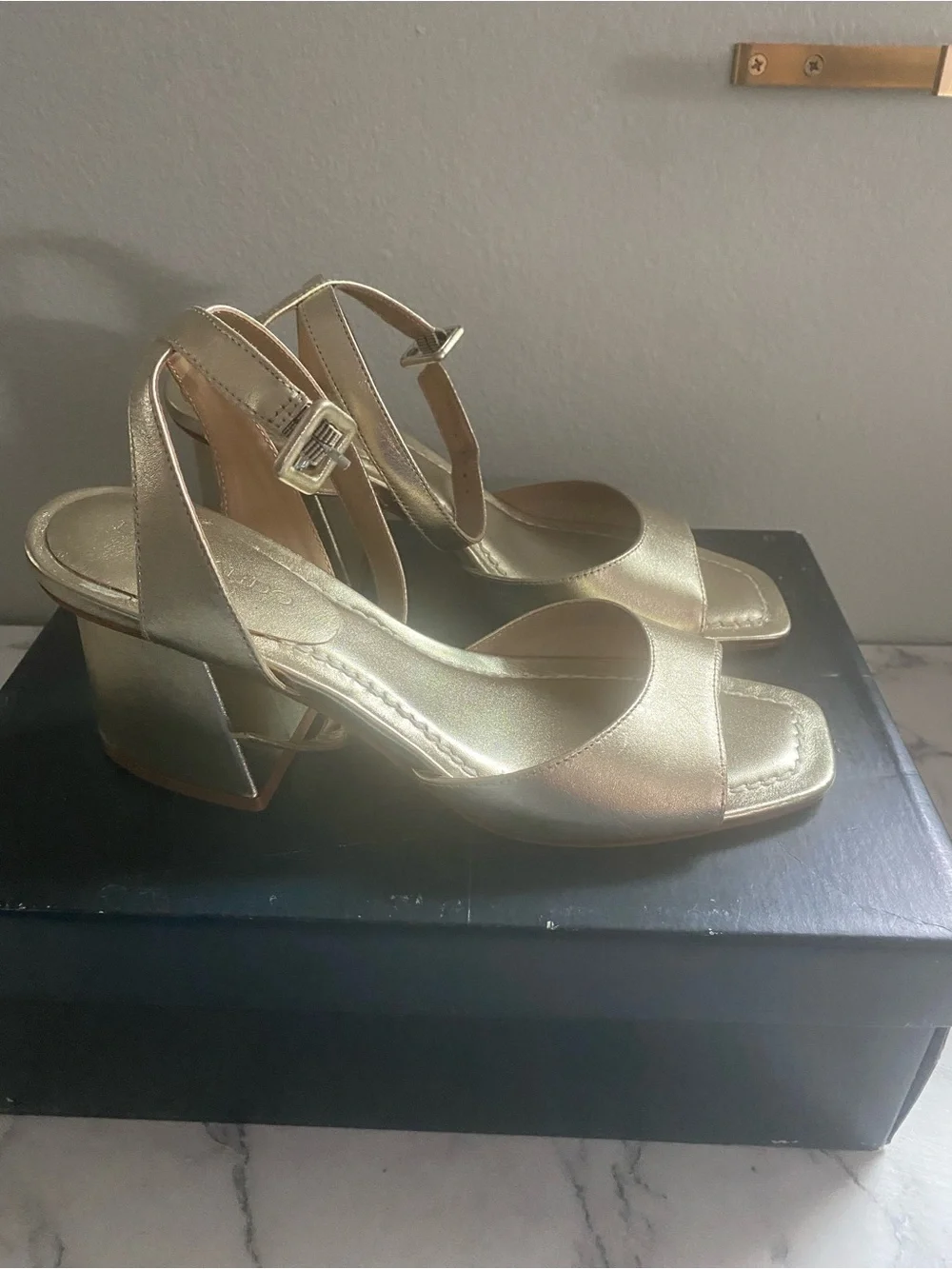 Bernardo Metallic Gold Strappy Block-Heel Sandals